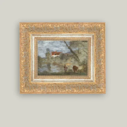 Cowherd by the Pond Framed Antique Inspired Art