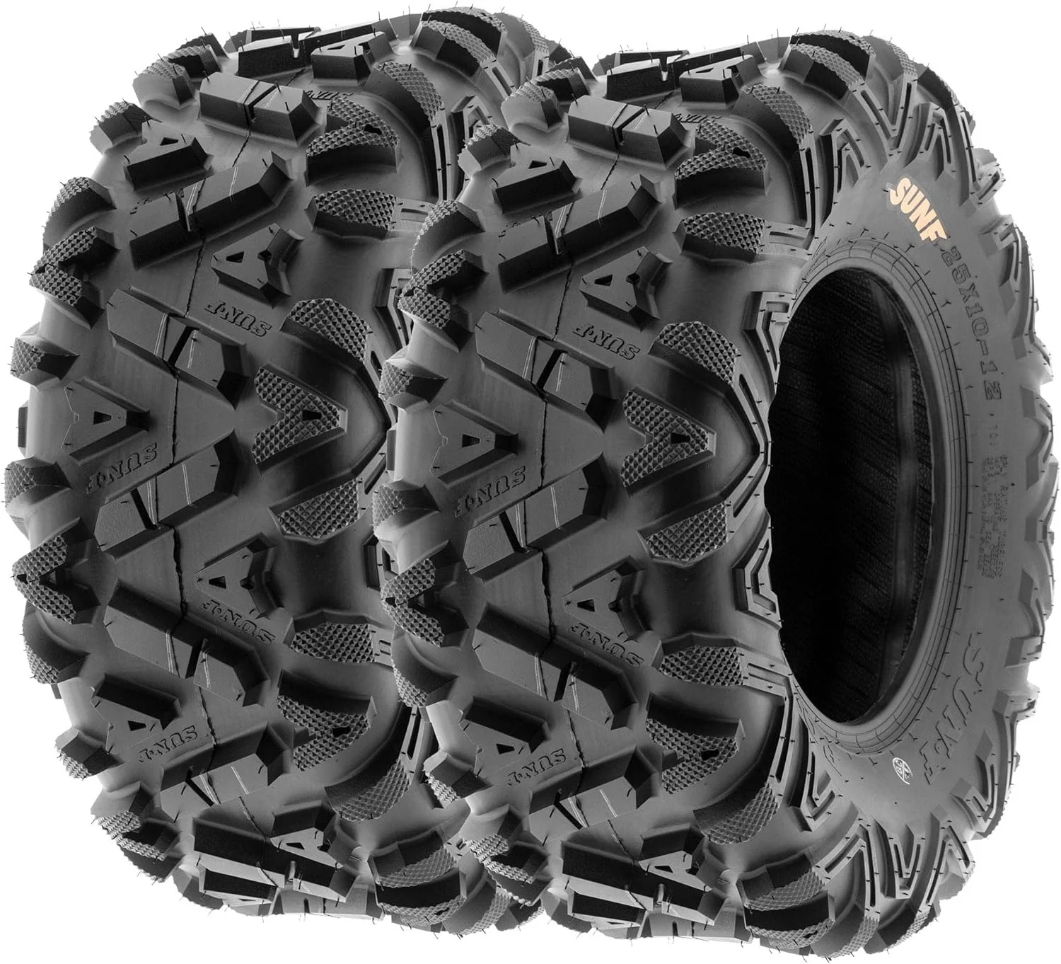 Set of 4 ATV/UTV off-road tires, 25x8-12 front and 25x10-12 rear, 6 PR, tubeless A033