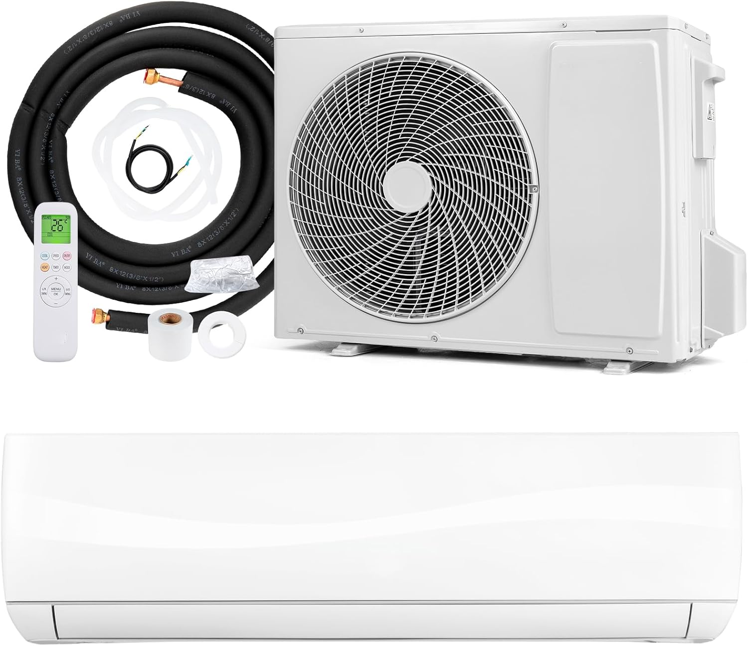 TANGZON 24000 BTU Air Conditioner Wall Split, 5 in 1 Air Conditioning Unit Heater Dehumidifier Air Purifier Fan with Heat Pump, Remote & Installation Kit, A++ Rating, Inverter, Wall AC Unit for 139㎡