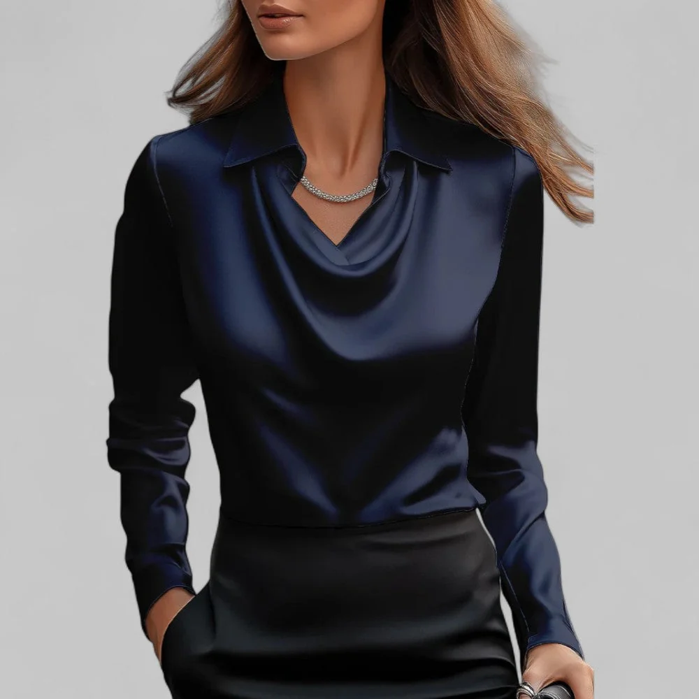 Women��s Satin Blouse Elegant Long Sleeve Design