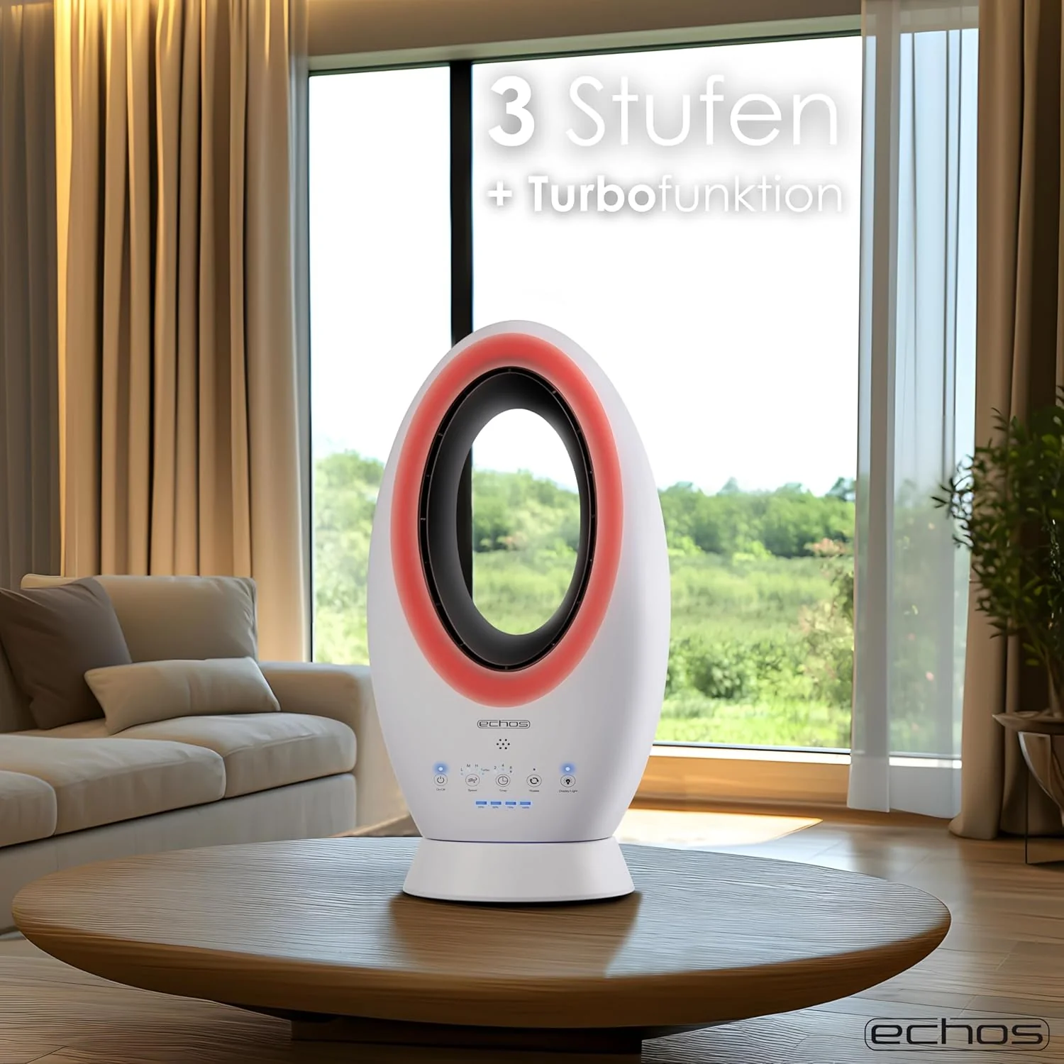Echos® 2 az 1-ben akkumulátoros torony- és állóventilátor távirányítóval, vezeték nélküli – akkumulátoros vagy hálózati üzem – Halk ventilátor, asztali ventilátor, oszcilláló – Távirányító, LED világítás
