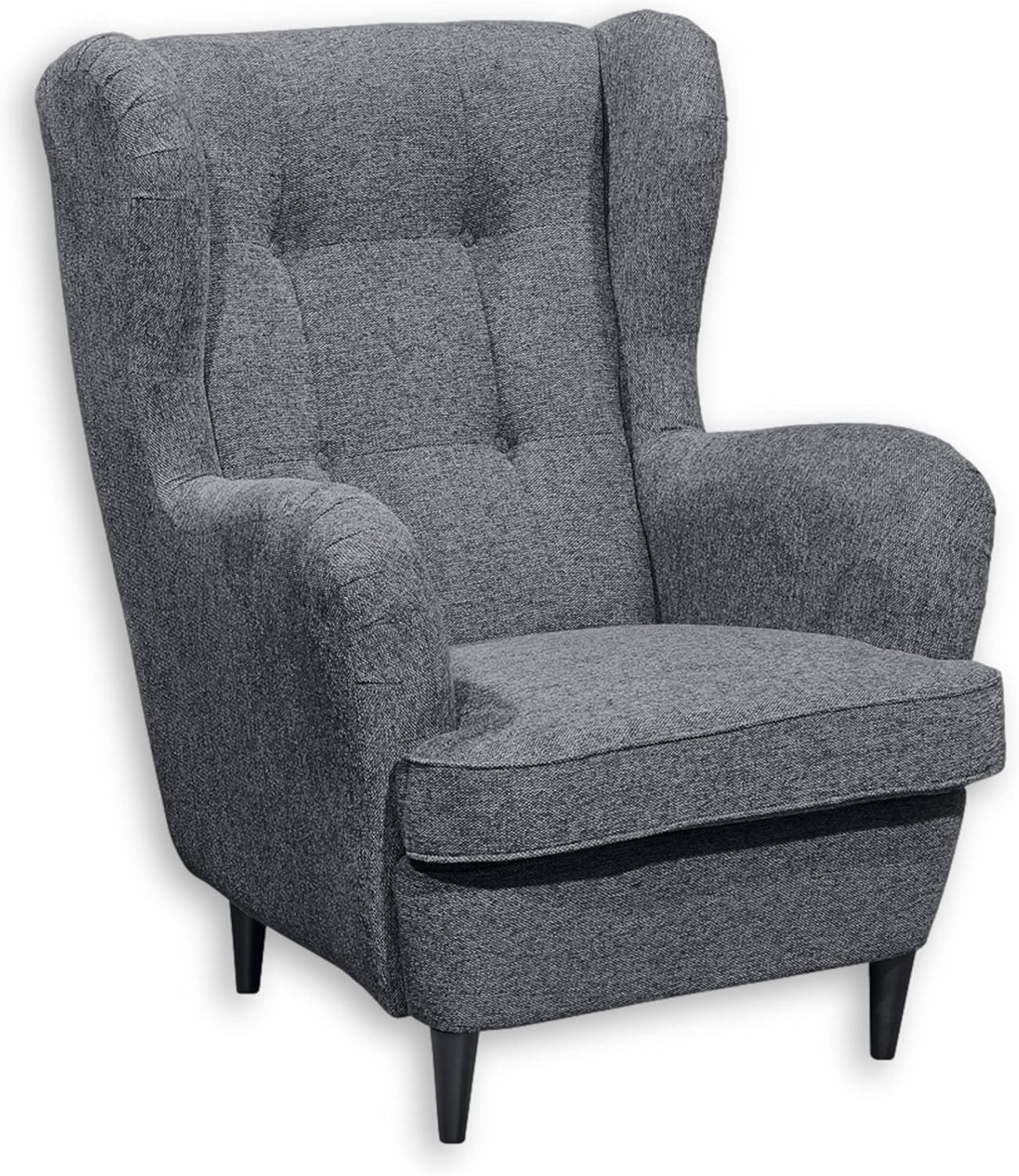 OSKAR Ohrensessel mit geknöpfter Polsterung, Anthrazit - Vintage Wohnzimmer Sessel mit Massivholz Füßen - 78 x 102 x 98 cm (B/H/T)