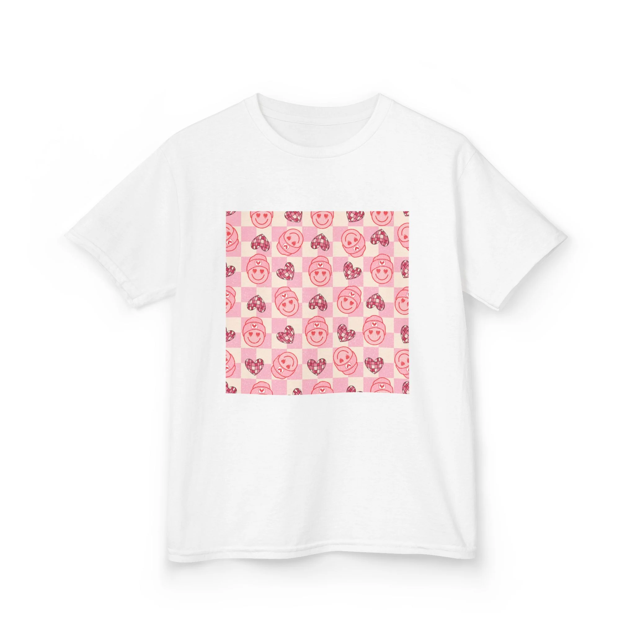 Pink Cartoon Pig Pattern Kids Tee | Cute Pig Faces, Pastel Animal Print
