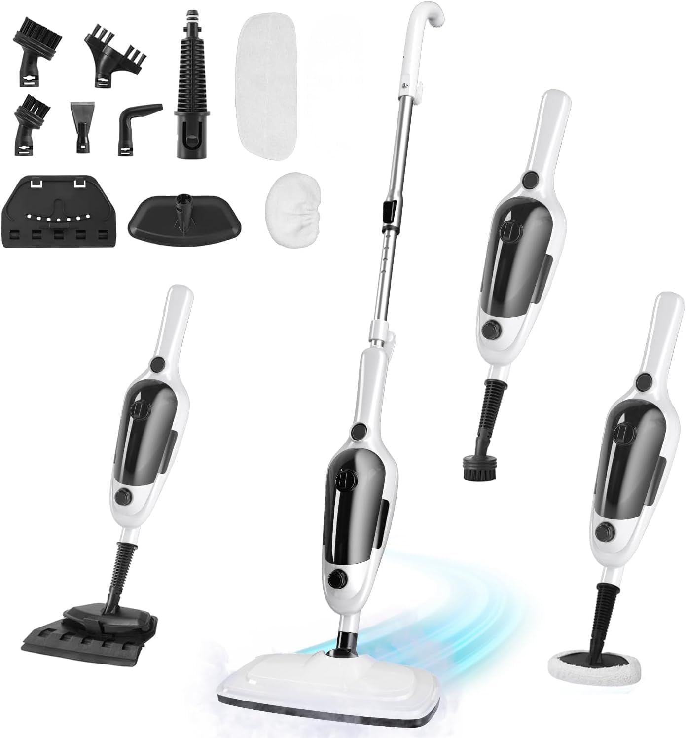 10-in-1 Steam Mop Cleaner with Detachable Handheld Steamer, 450ml Tank & Long Power Cord for Multi-Surface Cleaning