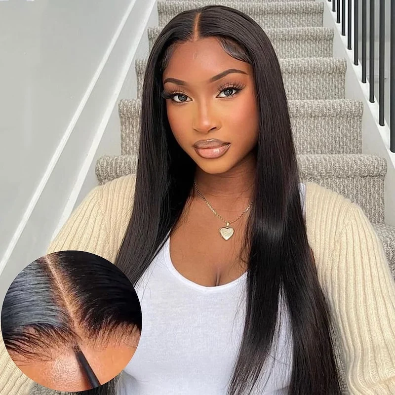 Pre-All 13X6 Glueless Pre Cut Pre Bleached Pre Plucked Straight Wigs Invisible HD Lace Front Human Hair Wigs