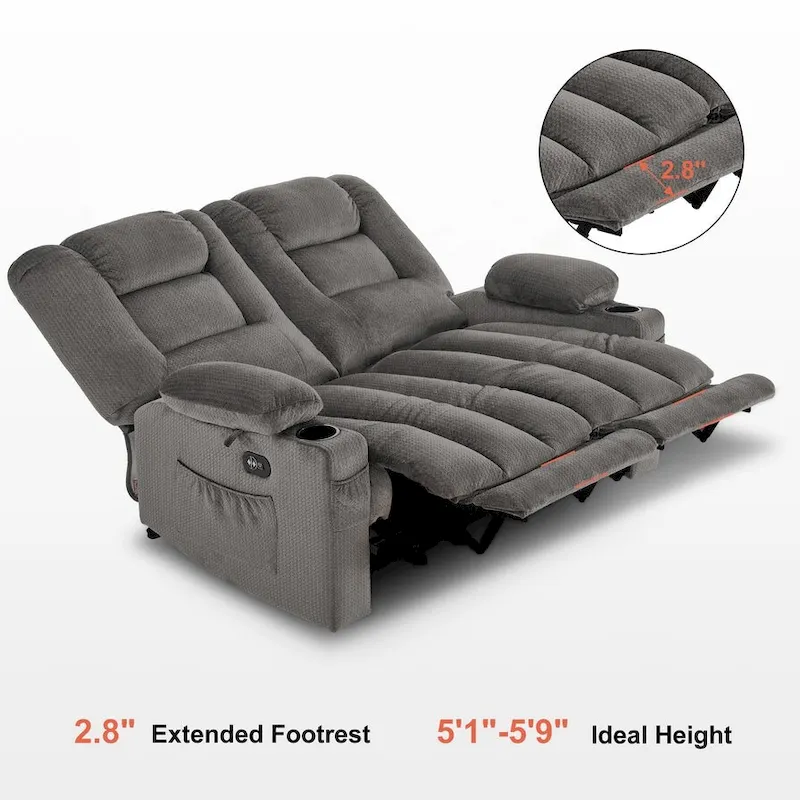 MCombo Power Reclining Loveseat Sofa with Heat and Massage, Fabric PR648