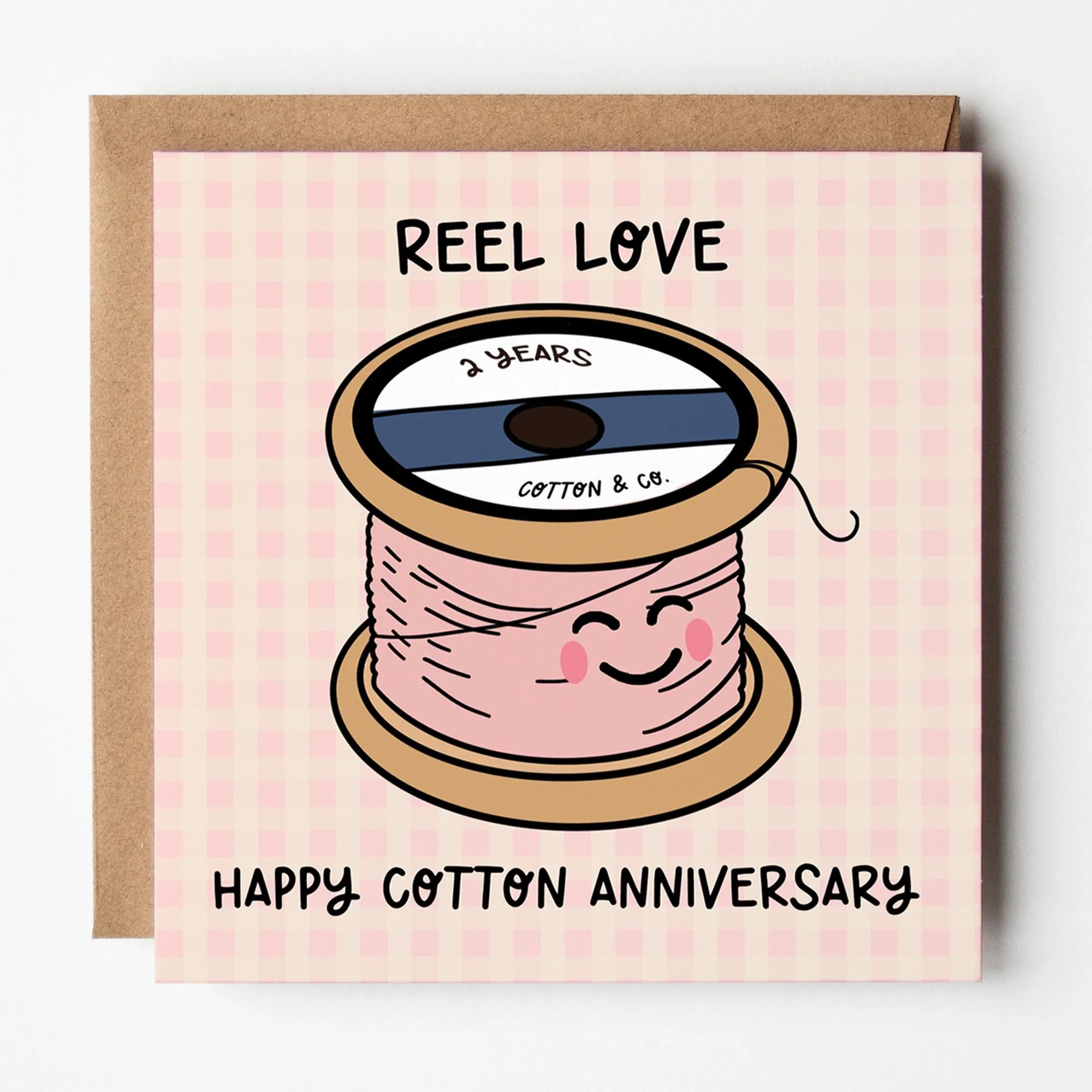 2nd Anniversary Card: Cotton, Reel Love with Kraft Envelope