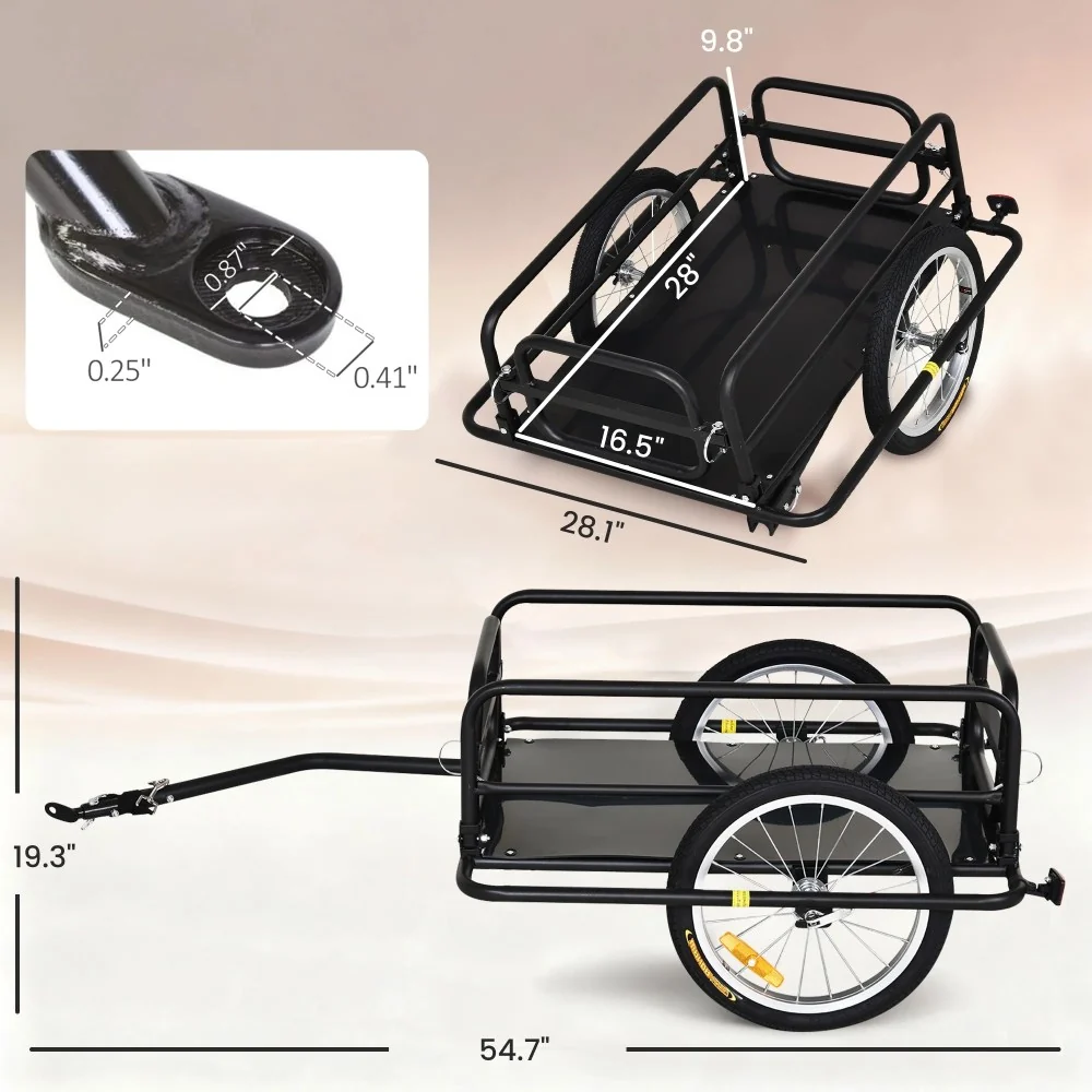 Aosom Bike Cargo Trailer for Hefty Loads, Foldable Compact Storage, Heavy-Duty, Bike Wagon Bike Trailer Bicycle Cargo Trailer Bike Attachment, Black