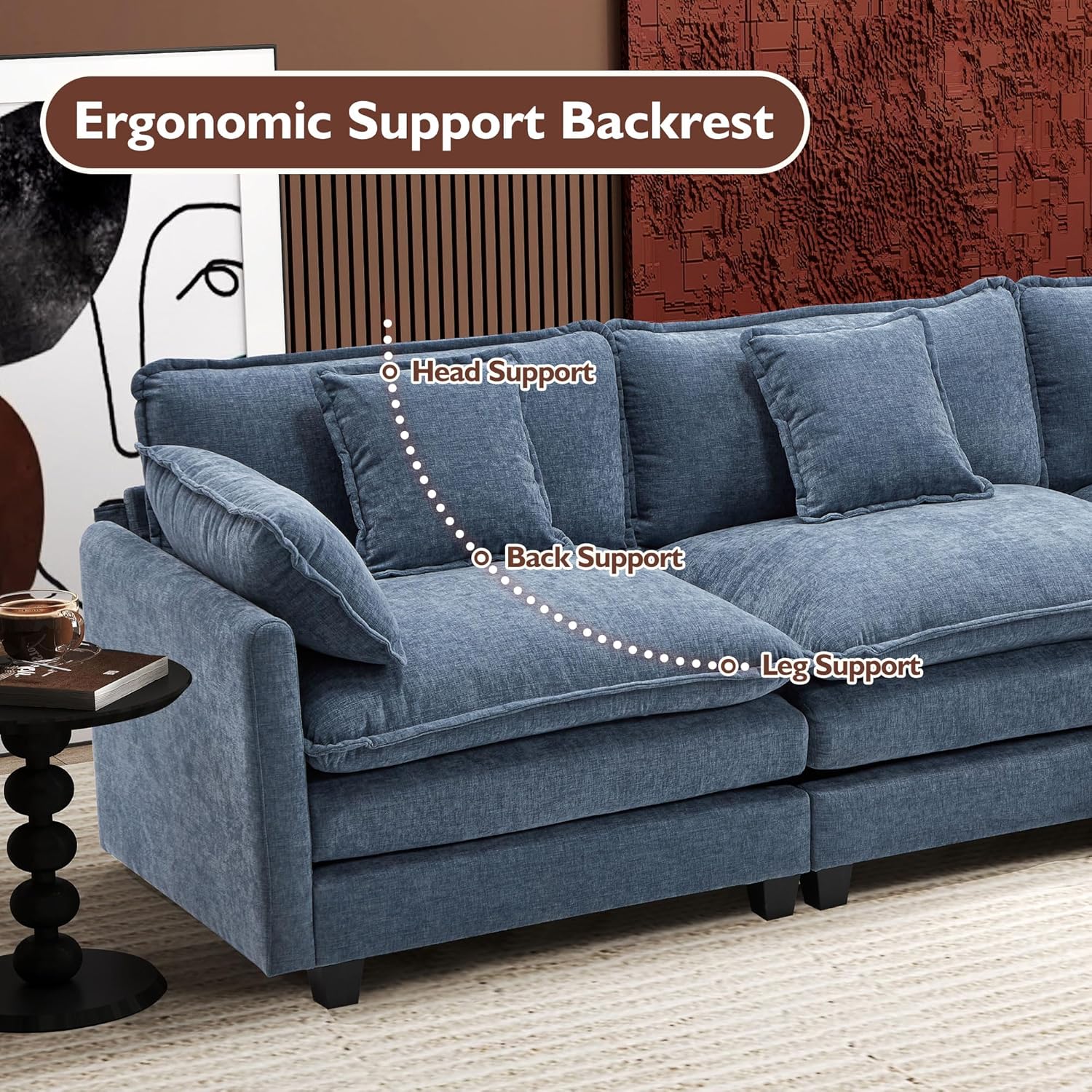111.4 Inch L-Shaped Modern Sofa Modular Cloud Sofa Ottoman 4-Seater Chenille Deep Seat Sofa