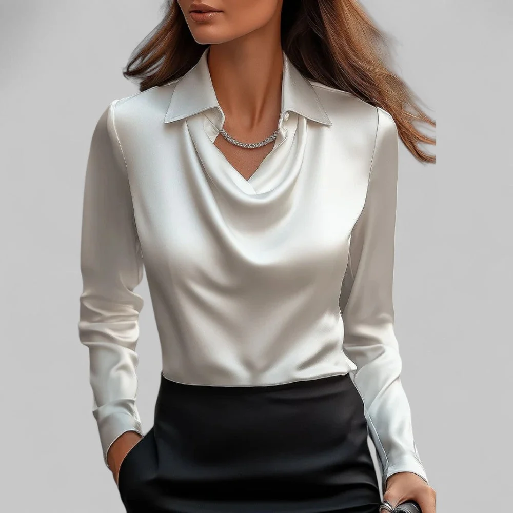 Women��s Satin Blouse Elegant Long Sleeve Design