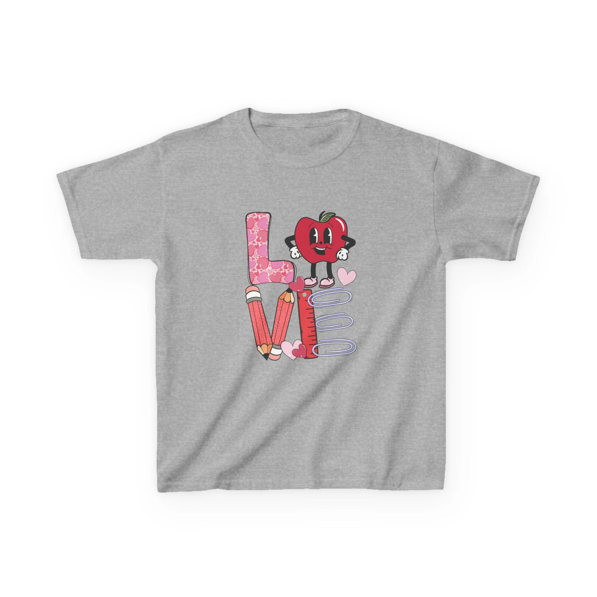 Love School Supplies Kids Tee | Heart Apple, Pencils & Notebook