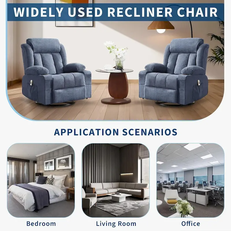 Recliner Chair, Rocking Chairs with Massage and Heat, Side Pockets and Cup Holder