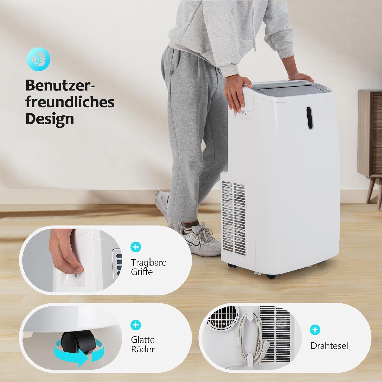 GOPLUS 16000 BTU Klimaanlage mit Abluftschlauch, 5 in 1 mobiles Klimagerät: Kühlen, Heizen, Entfeuchten, Belüften, Schlafmodus | 24H-Timer | App & Fernbedienung | für Raumgröße bis 30㎡ (16000BTU)