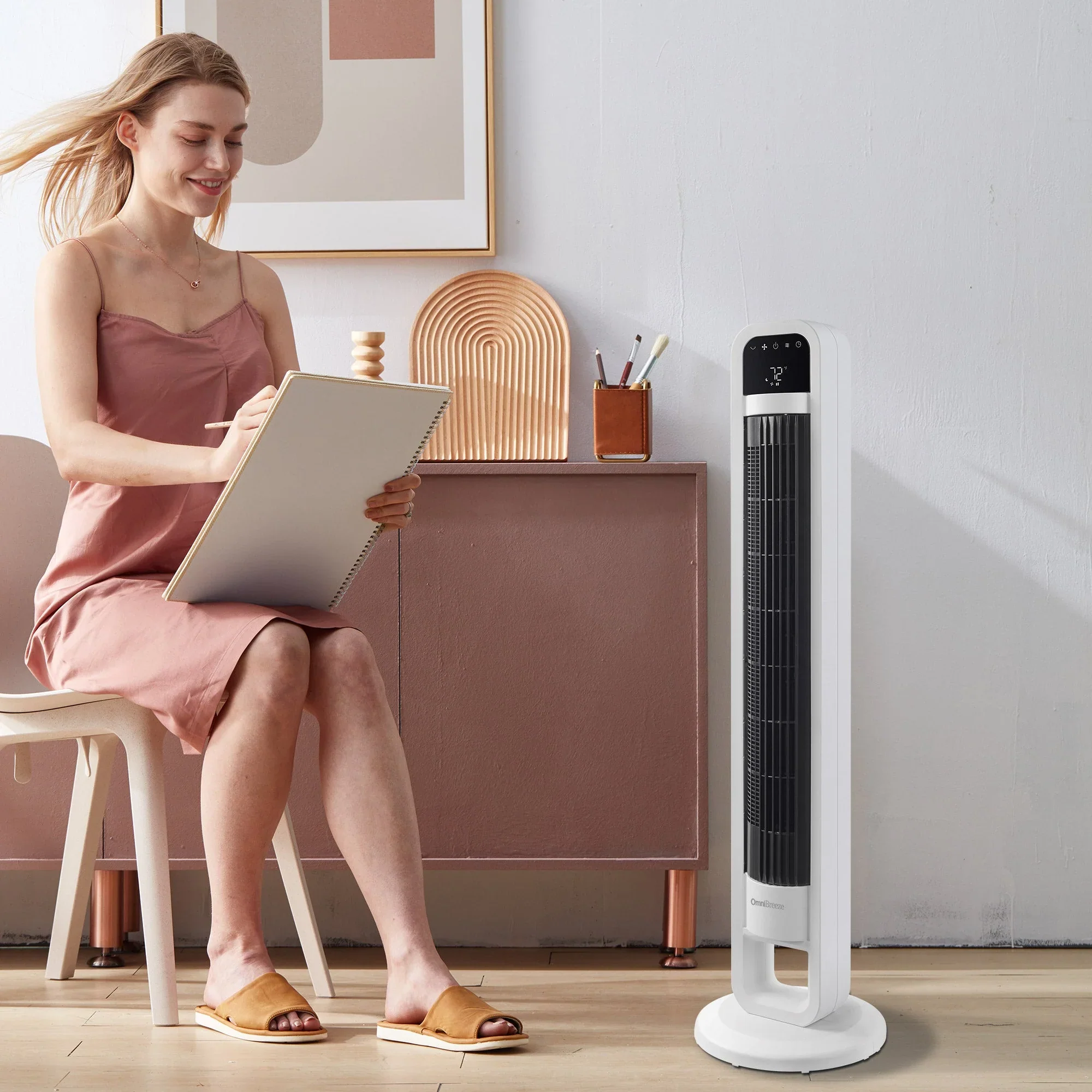 OmniBreeze Tower Fan with Internal Oscillation and Wi-Fi