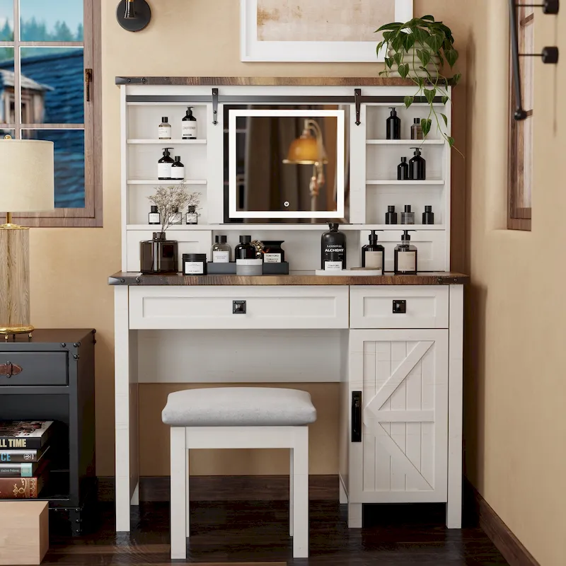 Farmhouse Makeup Vanity Desk, Vanity Table, Vanity Set, Stool Included