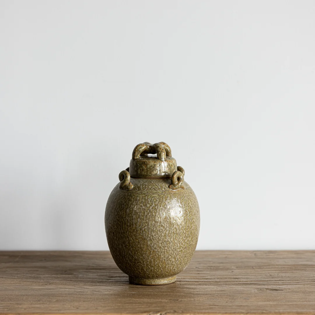 Glazed Green Stoneware Cachepot