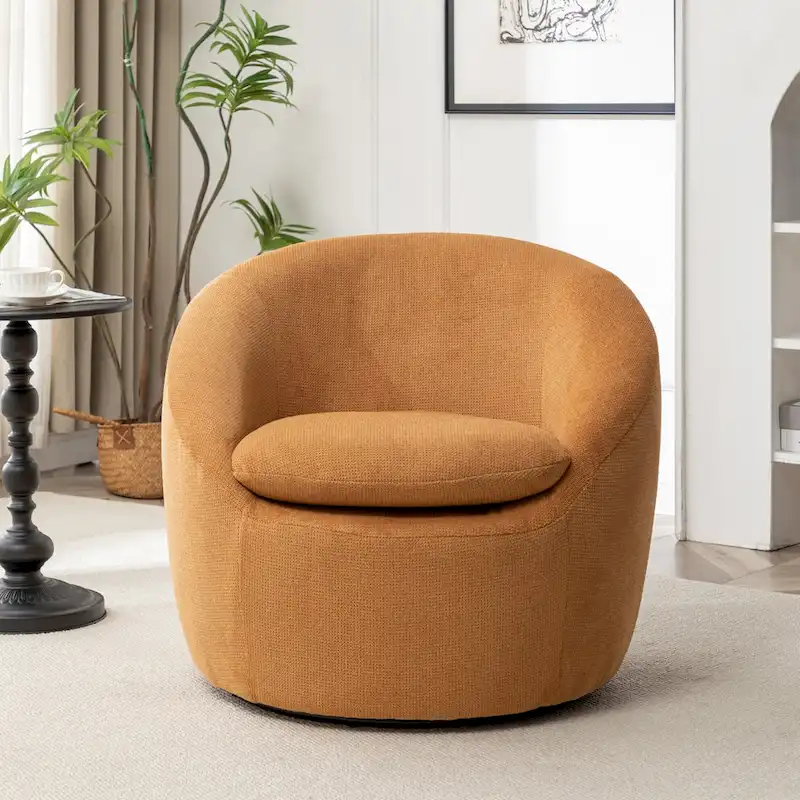 Swivel Barrel Chair - 360° Rotation - Boucle Fabric