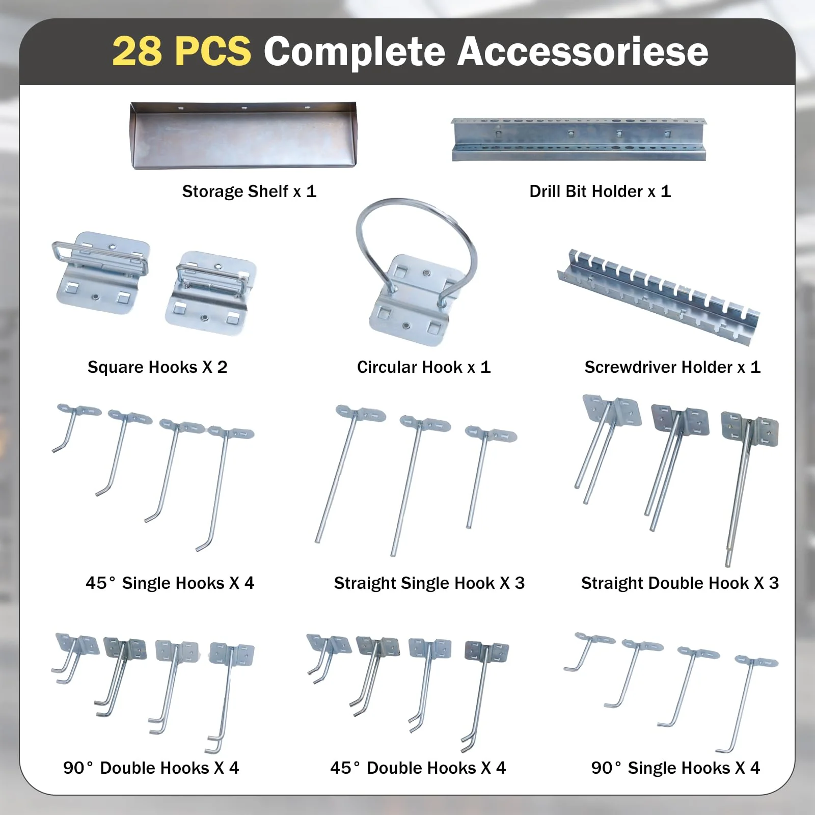 3 Pcs Metal Pegboard Panels w/25 Hooks, Storage Platform & Square Hole, Heavy Duty Pegboard Wall Organizer, Peg Board for Workshop Tool Storage