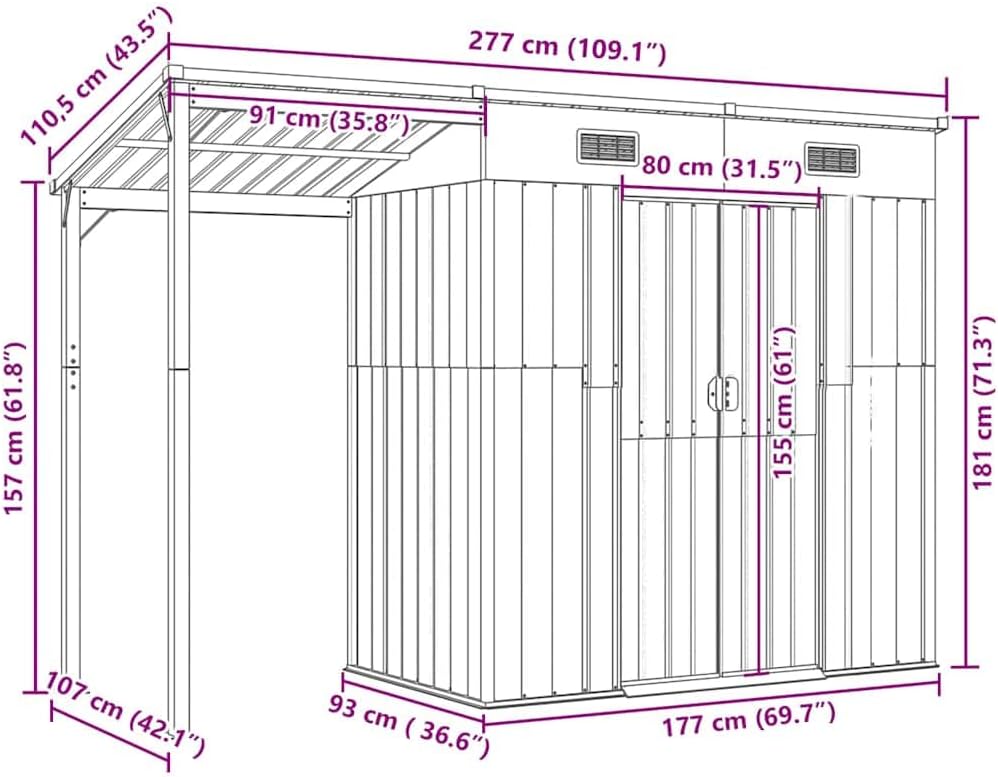 vidaXL Gartenhaus, Geräteschuppen mit Schleppdach Schrägdach, Gerätehaus für Gartengeräte Werkzeuge, Garten Metall Schuppen, Hellgrau Stahl
