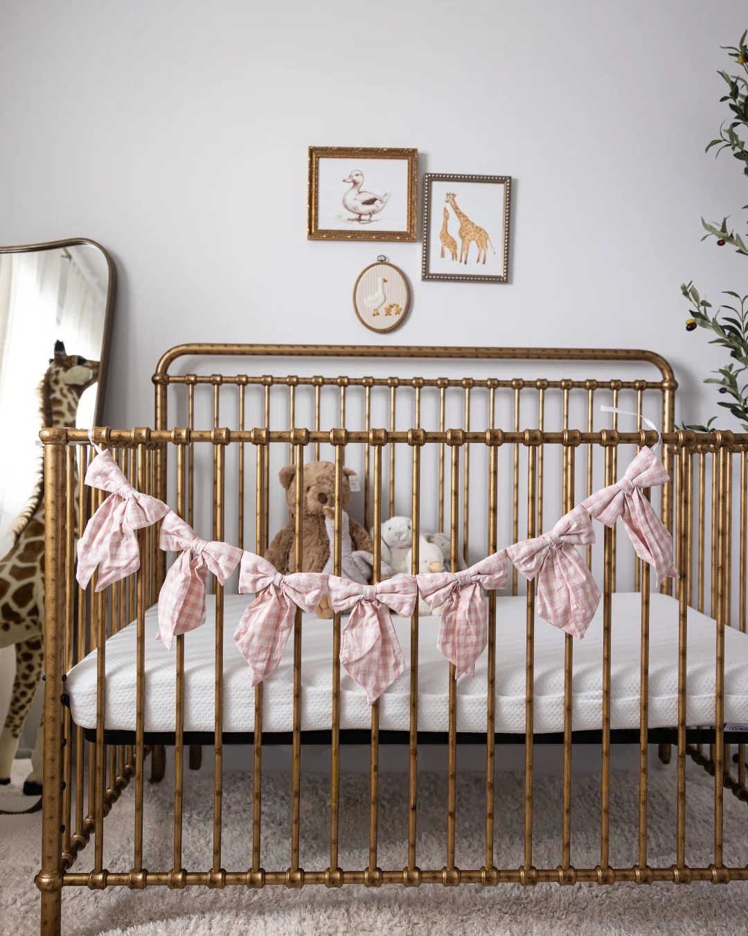Pink Gingham Fabric Bow Garland