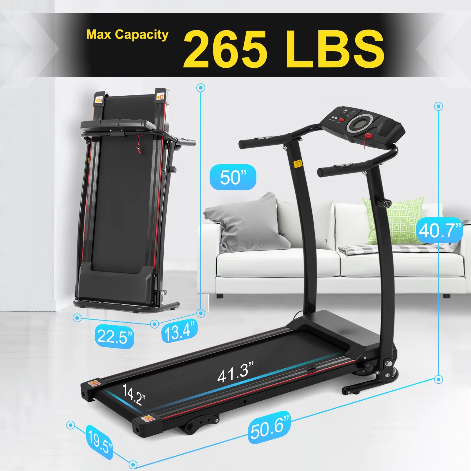 2025 FYC opvouwbare loopband met verstelbare helling, 2,5 pk elektromotor, compacte gemotoriseerde loopmachine voor thuis, fitness, hardlopen en wandelen, draagvermogen 100 kg