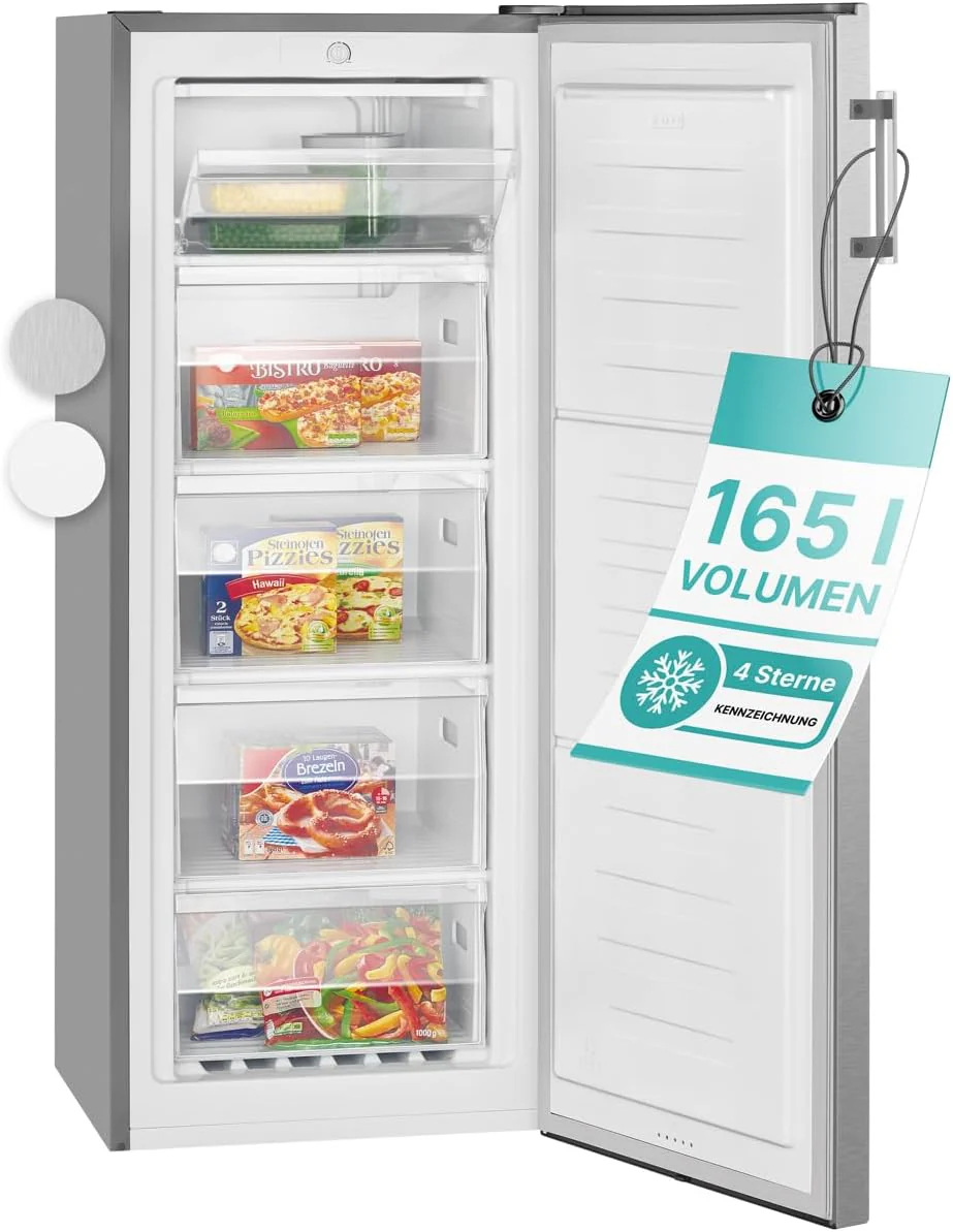 Bomann® nagy, szabadonálló fagyasztószekrény | 165 literes hasznos térfogat élelmiszerekhez | 5 fiók | fagyasztószekrény | cserélhető ajtónyitás jégkockatartóval együtt | GS 7317.1 fehér