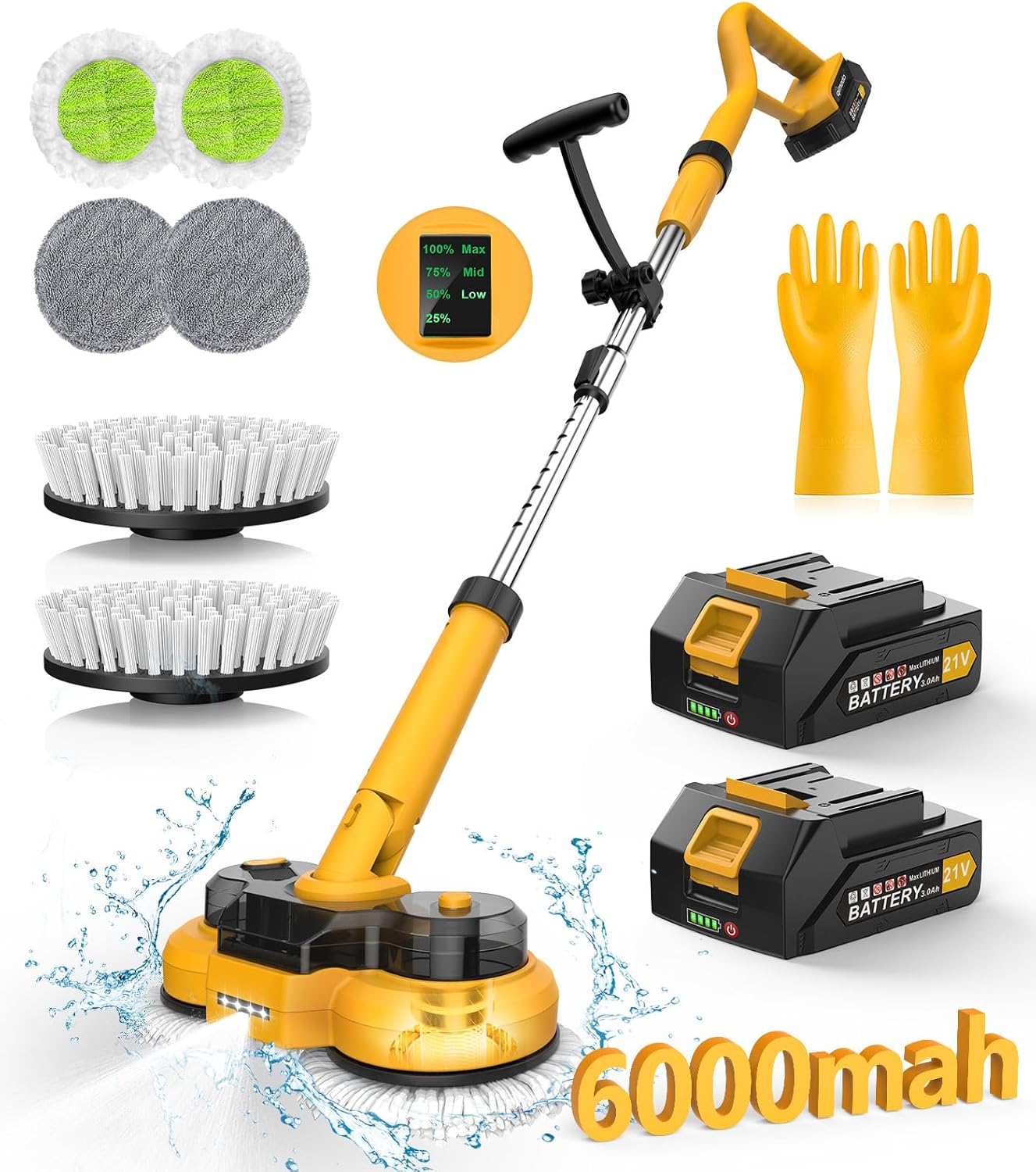 6000mAh Battery Electric Mop M1, 800RPM Cordless Electric Power Scrubber & Mops for Floor Cleaning, Best Automatic Spin Mops with Smart Display,Rotating Mop with LED Light & Water Spray-qimedo