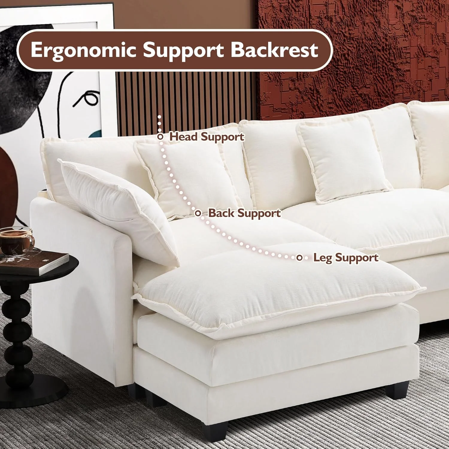 111.4 Inch L-Shaped Modern Sofa Modular Cloud Sofa Ottoman 4-Seater Chenille Deep Seat Sofa