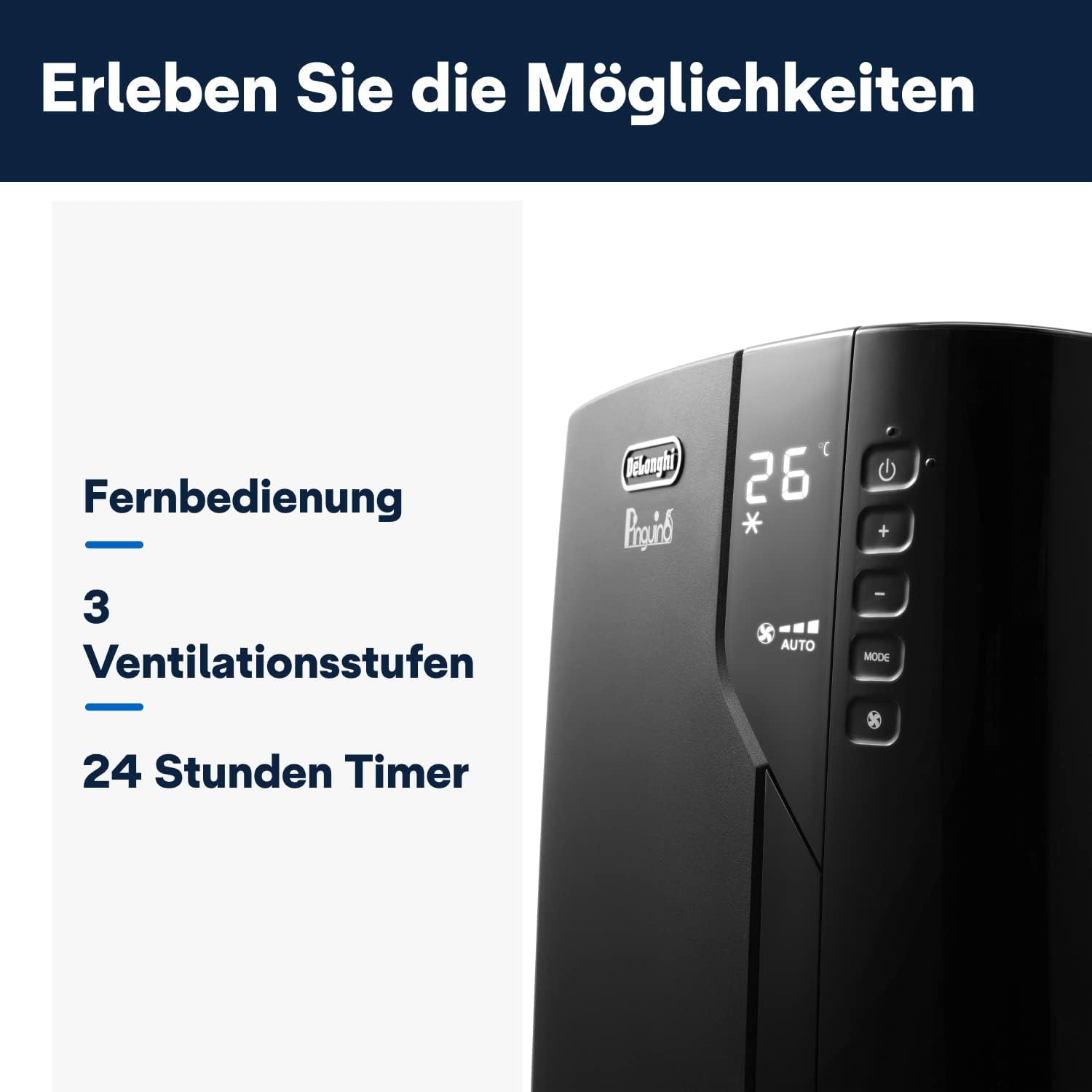 De'Longhi Pinguino PAC EL112 CST WiFi, Mobile Klimaanlage mit MyEcoRealFeel-Technologie für Räume bis zu 110 m³,11.000 BTU/h, 2,9 kW, 63 dB, Entfeuchtungsfunktion, A+, App- und Sprachsteuerung, Weiß