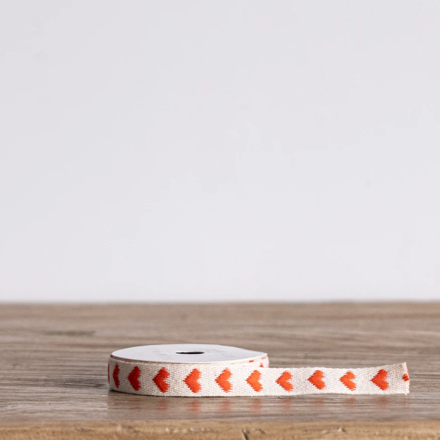 Orange Hearts Woven Ribbon
