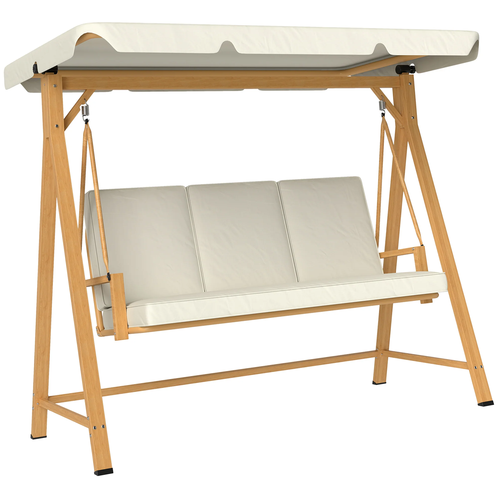 Outsunny Tuinschommel met Verstelbaar Zonnedak en Gewatteerde Zitting, 3-zits tot 330kg, 198 x 120 x 170cm, Beige