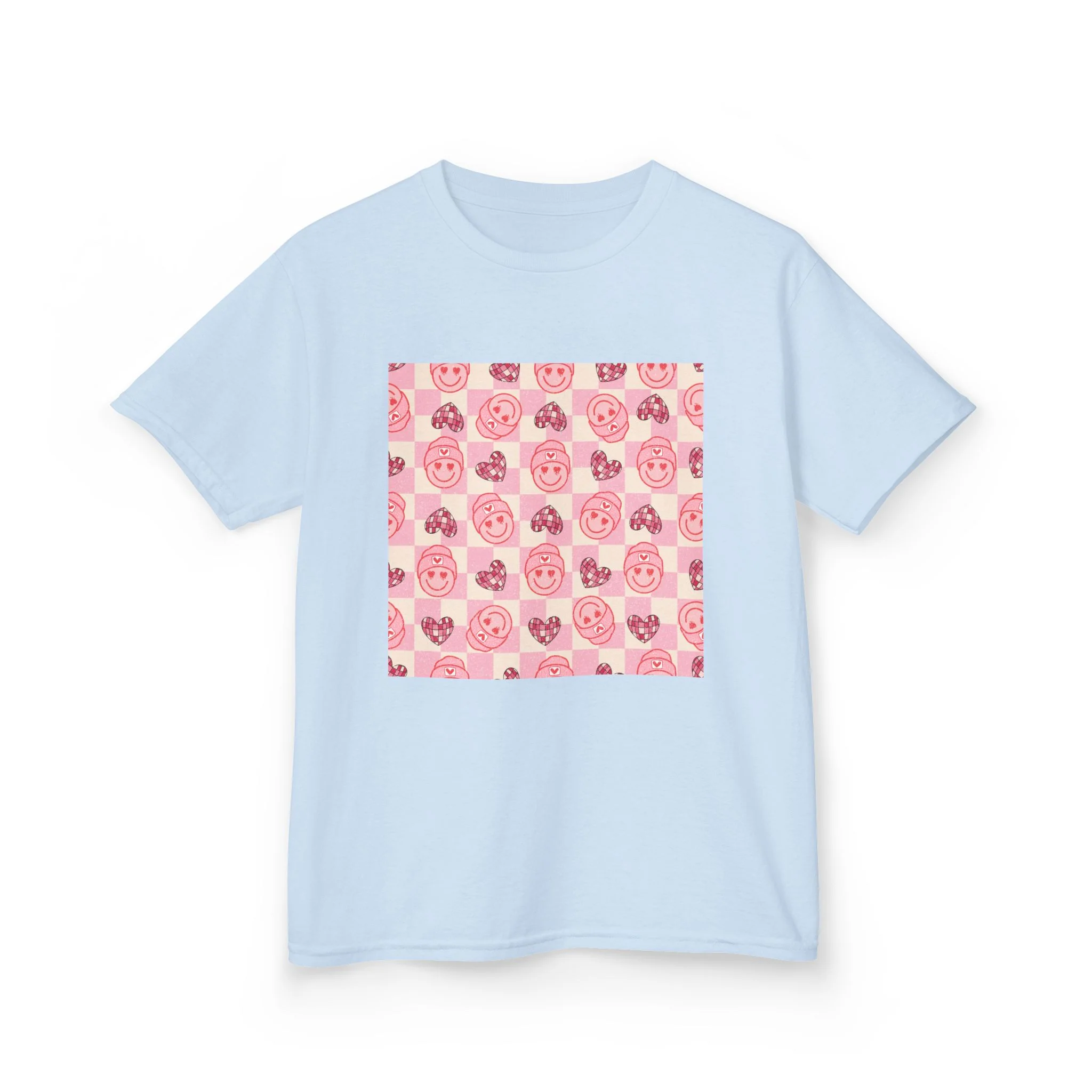 Pink Cartoon Pig Pattern Kids Tee | Cute Pig Faces, Pastel Animal Print