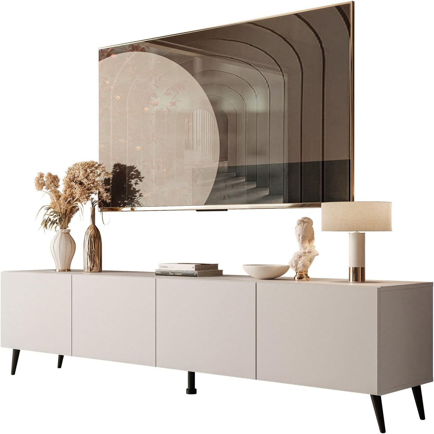 Lookway Moderner TV-Schrank in Kaschmir matt auf schrägen Onyx-Beinen – COLGANTE 200 cm (Beine: Schwarz)