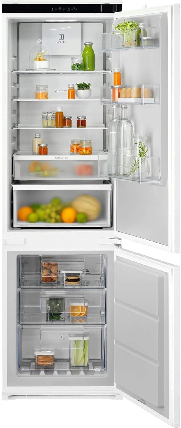 Electrolux Serie 600 Frigorifero Combinato da Incasso, ENT6MD18S0, 249 Litri, TwinTech Total No Frost, MultiFlow, Silenziosità 34 dB, 1772x546x549, Class D, Allarme Porta Aperta, Bianco