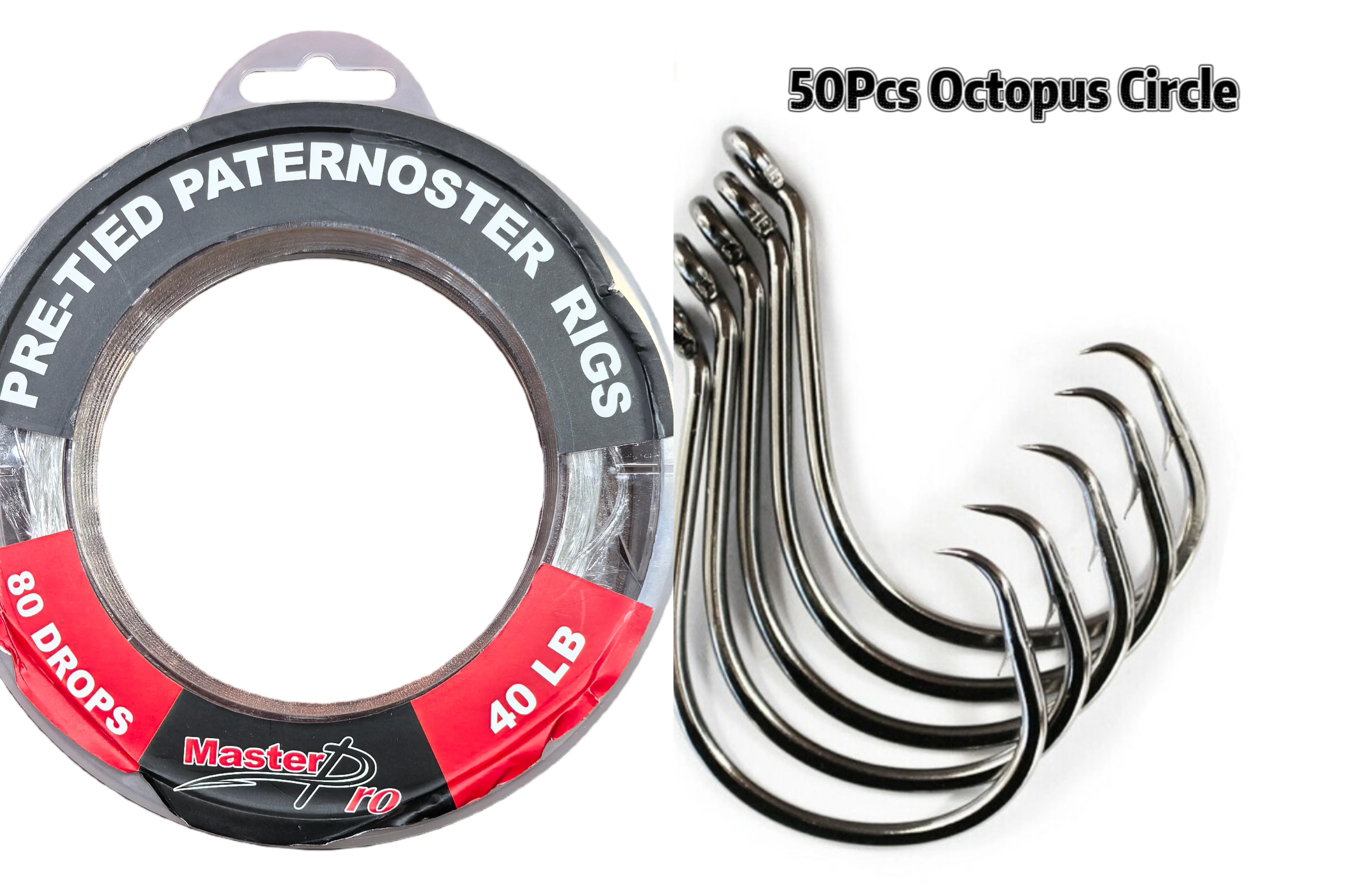 MASTERPRO 40LB Pre-Tied Paternoster Fishing Rigs �?20 Rigs per Spool, 80 Drops With $10 Hooks FREE!