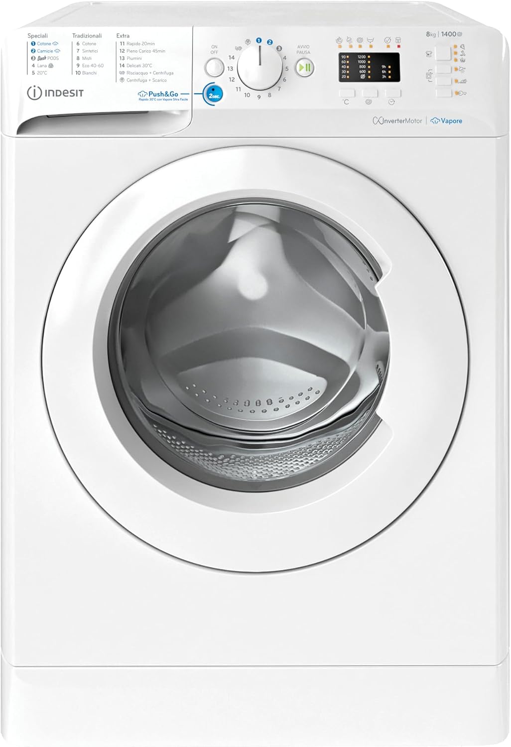 Indesit BWA 81496X WV IT – Washing Machine 8 kg, Front Load, Freestanding, 1400 RPM, Class A, PODS Cycle, Steam, 59.5 x 63.3 x 84.5 cm