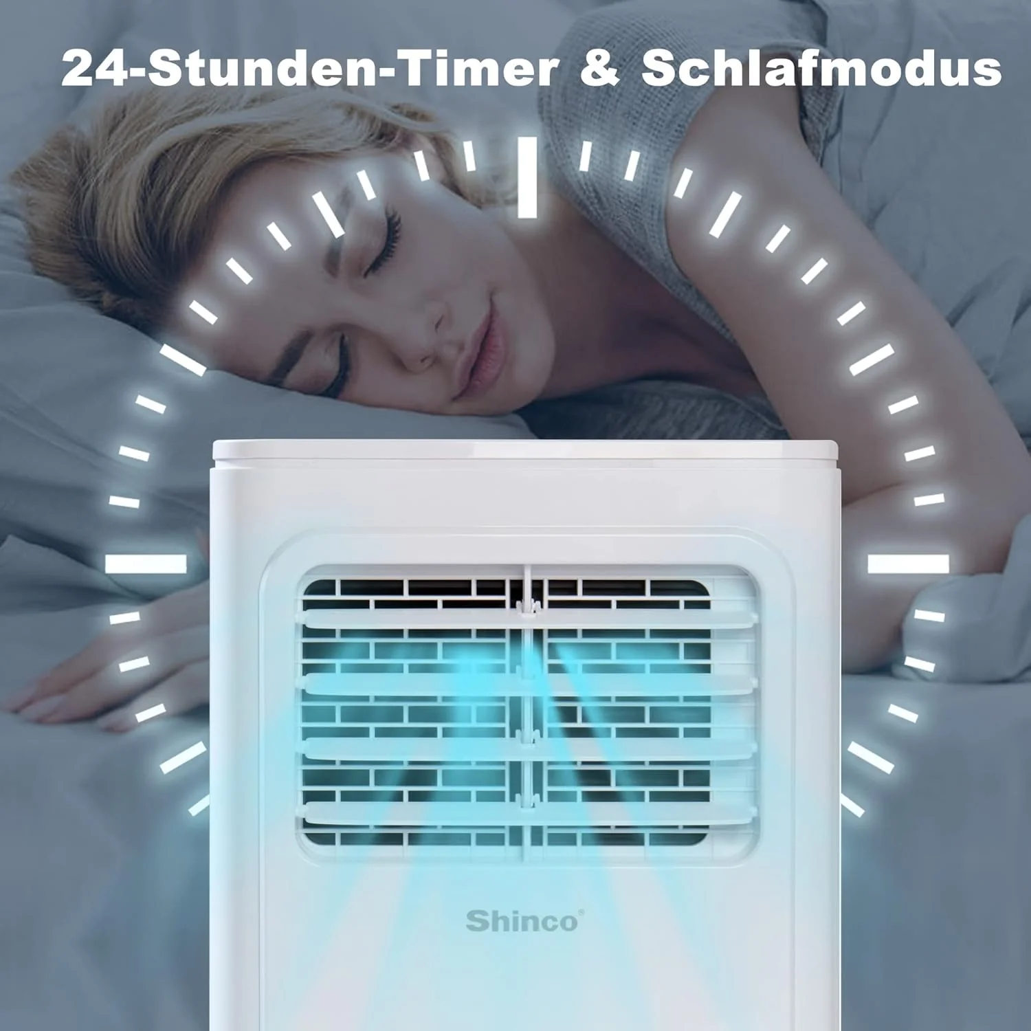 SHINCO Mobile Klimaanlage mit Abluftschlauch, 9000BTU, 2,6 kW, Kühlen&Ventilieren&Entfeuchten, Mobiles Klimagert mit Schlafmodus, Raumgre bis 22㎡, 24-Stunden-Timer