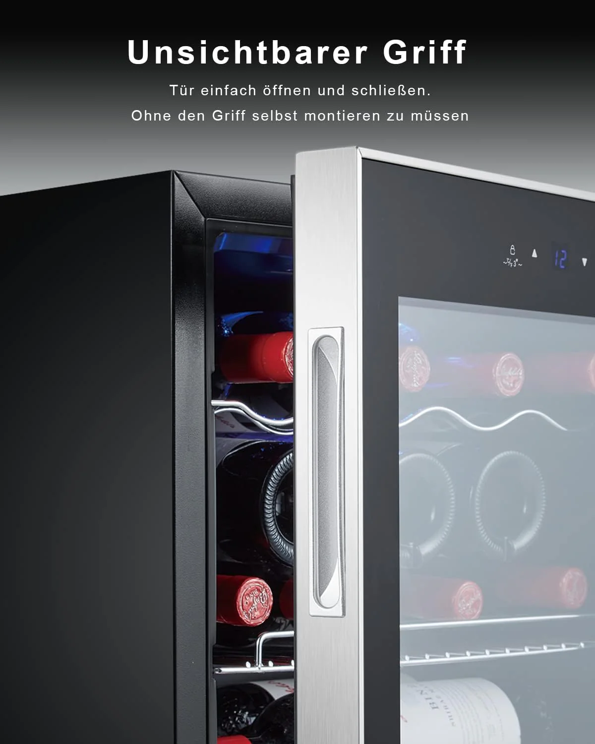 Kalamera Getränkekühlschrank, Bierkühlschrank mit Touch-Bedienfeld, 3-18°C Kühlzone, Flaschenkühlschrank 86 Liter, Blaue LED-Innenbeleuchtung, 41 dB, KRC-86GE