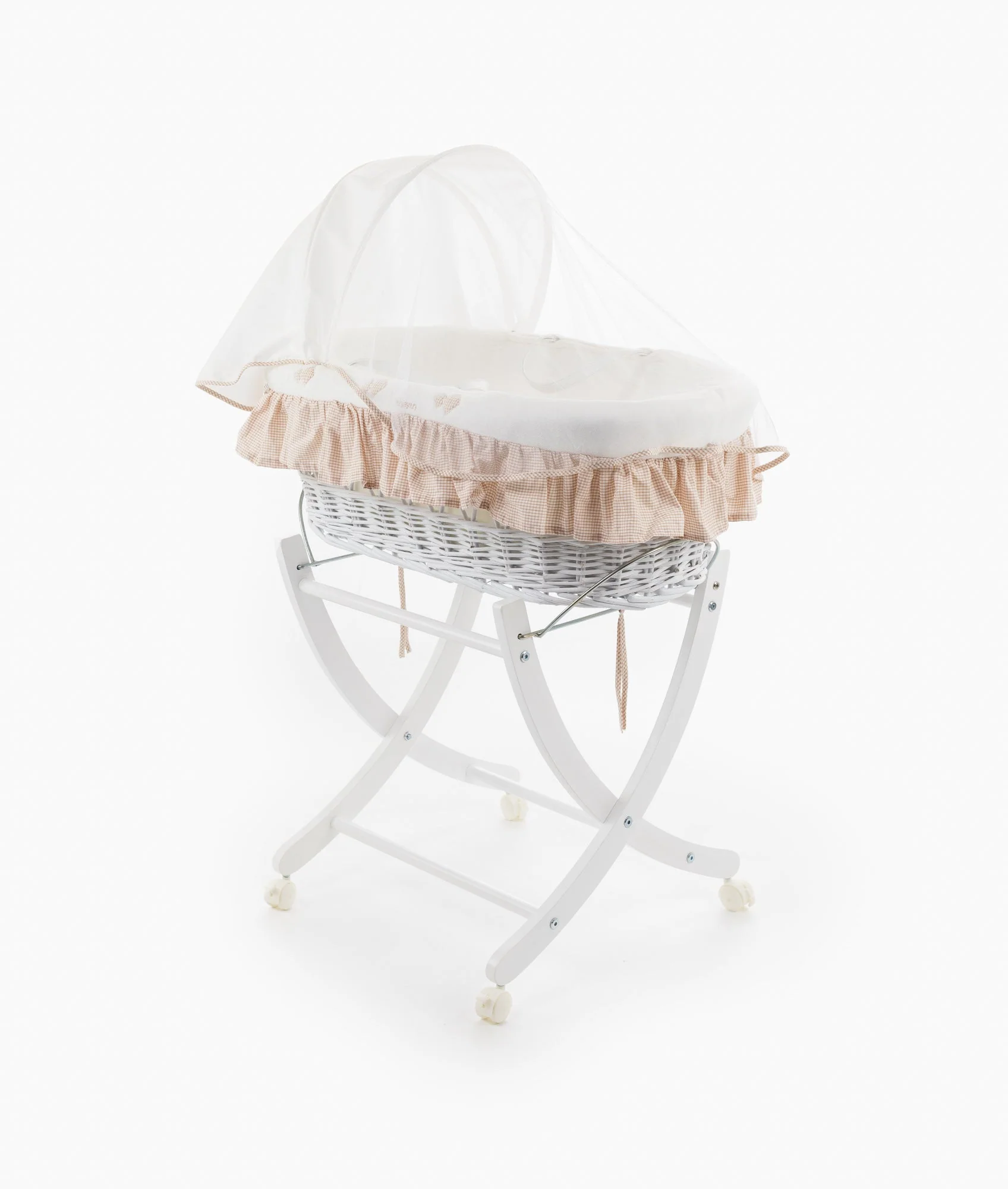 Moses Basket & Stand Set | White & Beige