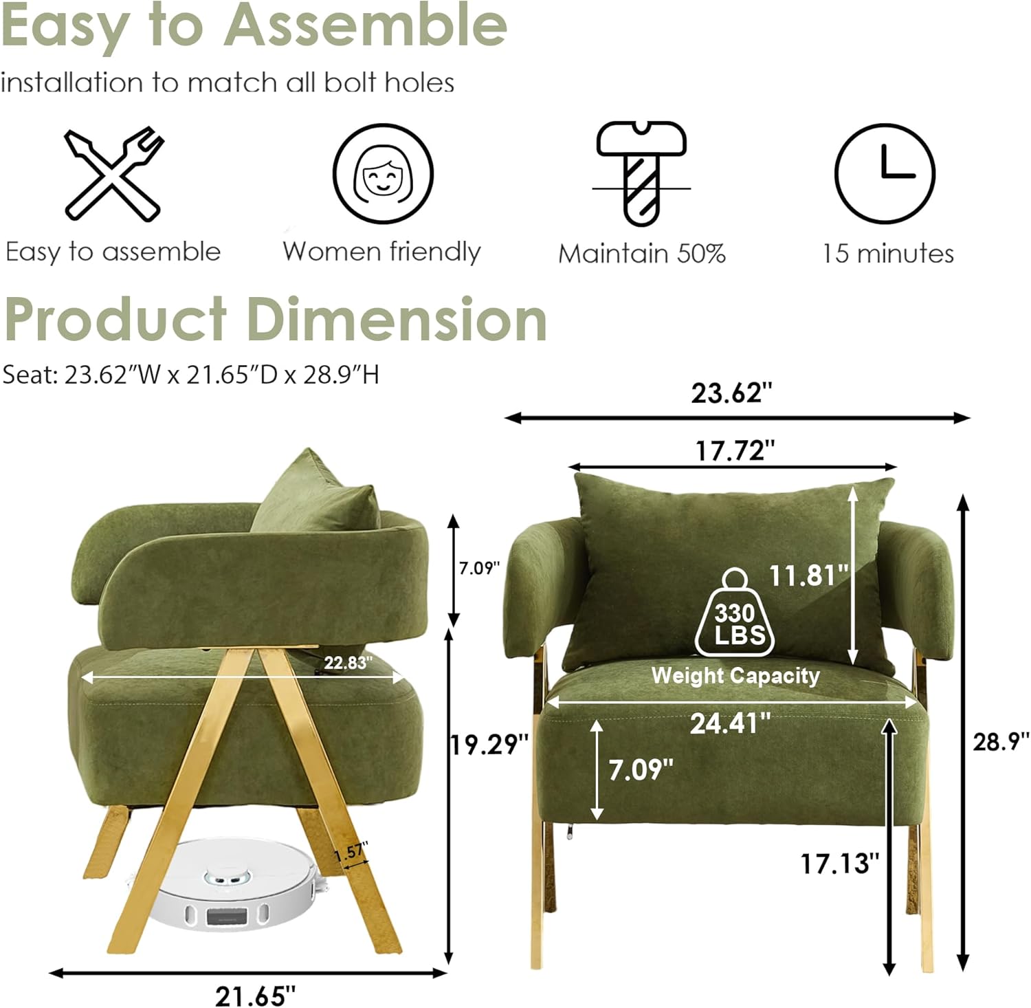 STHOUYN Modern Green Accent Chairs Set of 2, Velvet Barrel Accent Chair for Living Room Bedroom, Comfy Reading Armchairs (2, Green)
