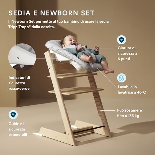 Seggiolone Tripp Trapp di Stokke, Storm Grey (Include Sedia   Baby Set 2) con Newborn Set   Design Sicuro, Regolabile, Ergonomico : Prima infanzia