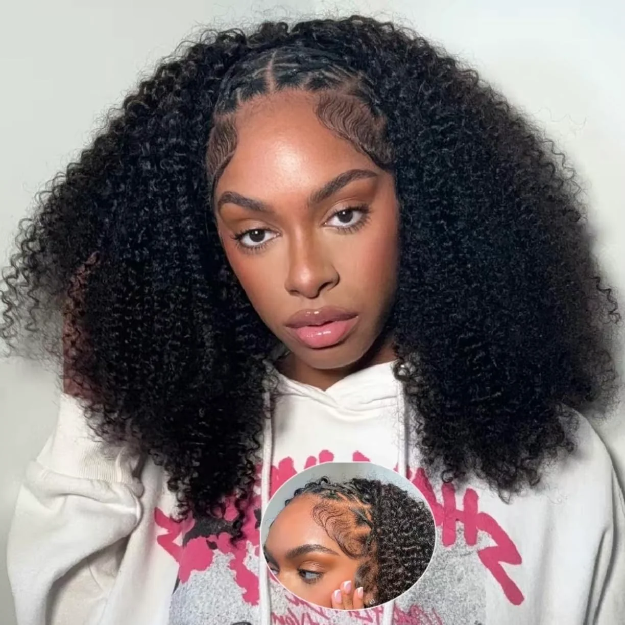 Glueless Kinky Curly Half Wig Elastic Drawstring Fit All Sizes Put On & Go Human Hair Wig
