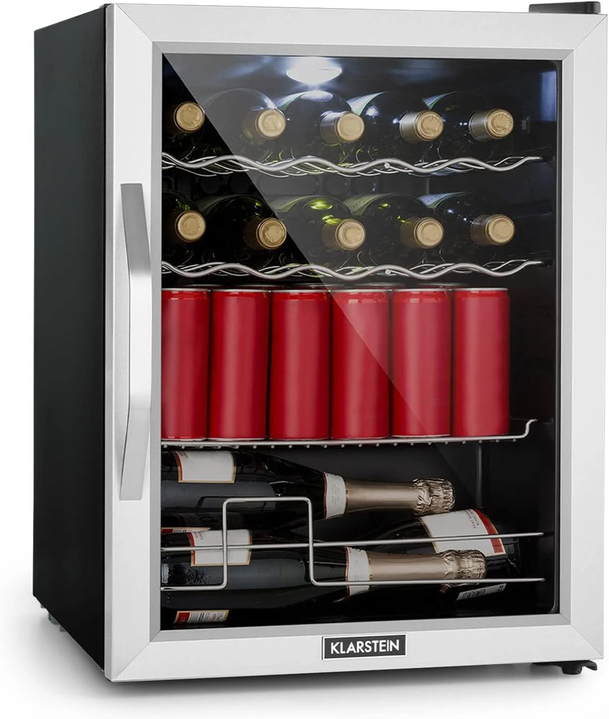 Klarstein Mini Koelkast met Glazen Deur voor Kamer, Drankenkoelkast met Verstelbare Planken, Klein 80 Liter, Indoor/Outdoor Koelkast Stil