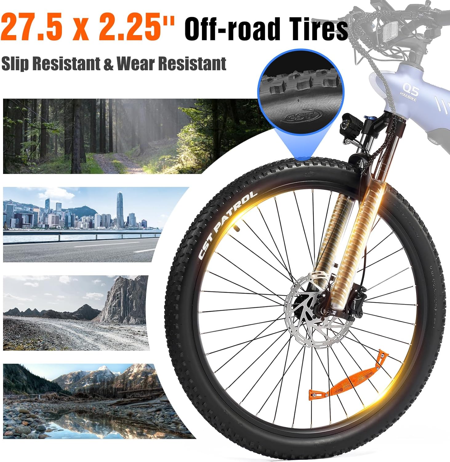 HX Q5 Bicicleta Eléctrica Montaña para Adultos con Carga rápida 48V 20AH Batería Extraíble,27.5