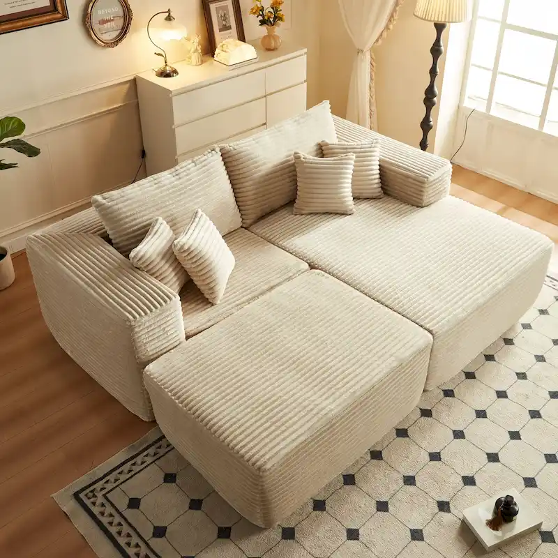 HOOOWOOO Modern Plush Sectional Sofa L-shaped Couch with Removable Ottoman