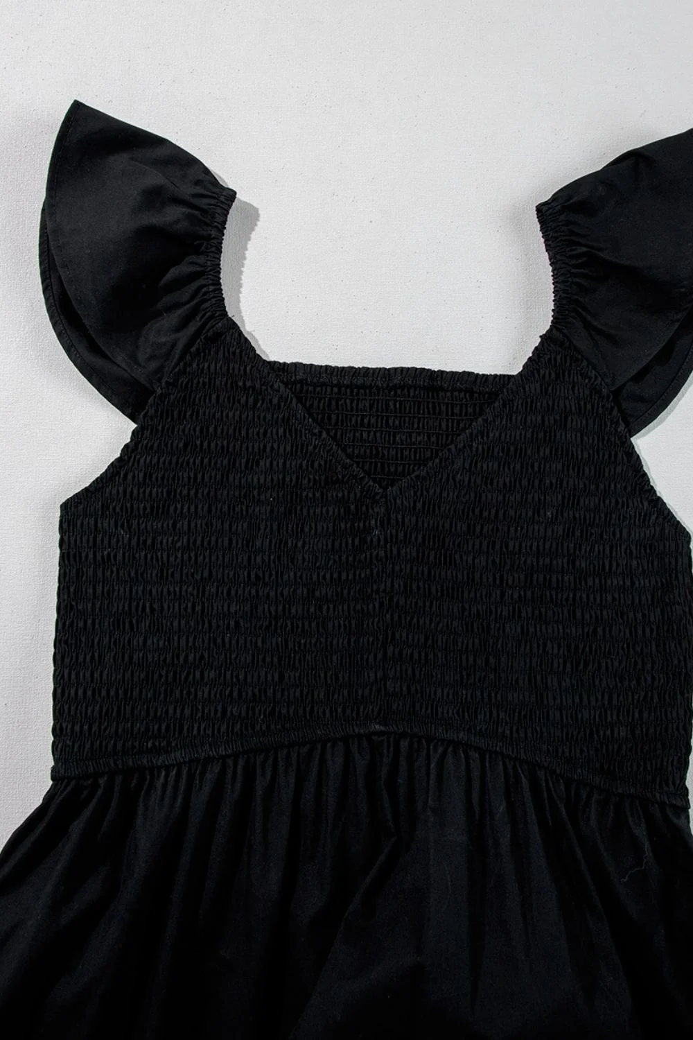 V Neck Ruffled Cap Sleeve Smocked Maxi Dress