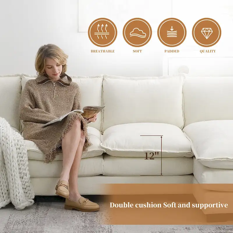 Modern 5-Seat L-Shaped Cloud Sleeper Sofa Couch with Chaise Lounge with Double Seat Cushions