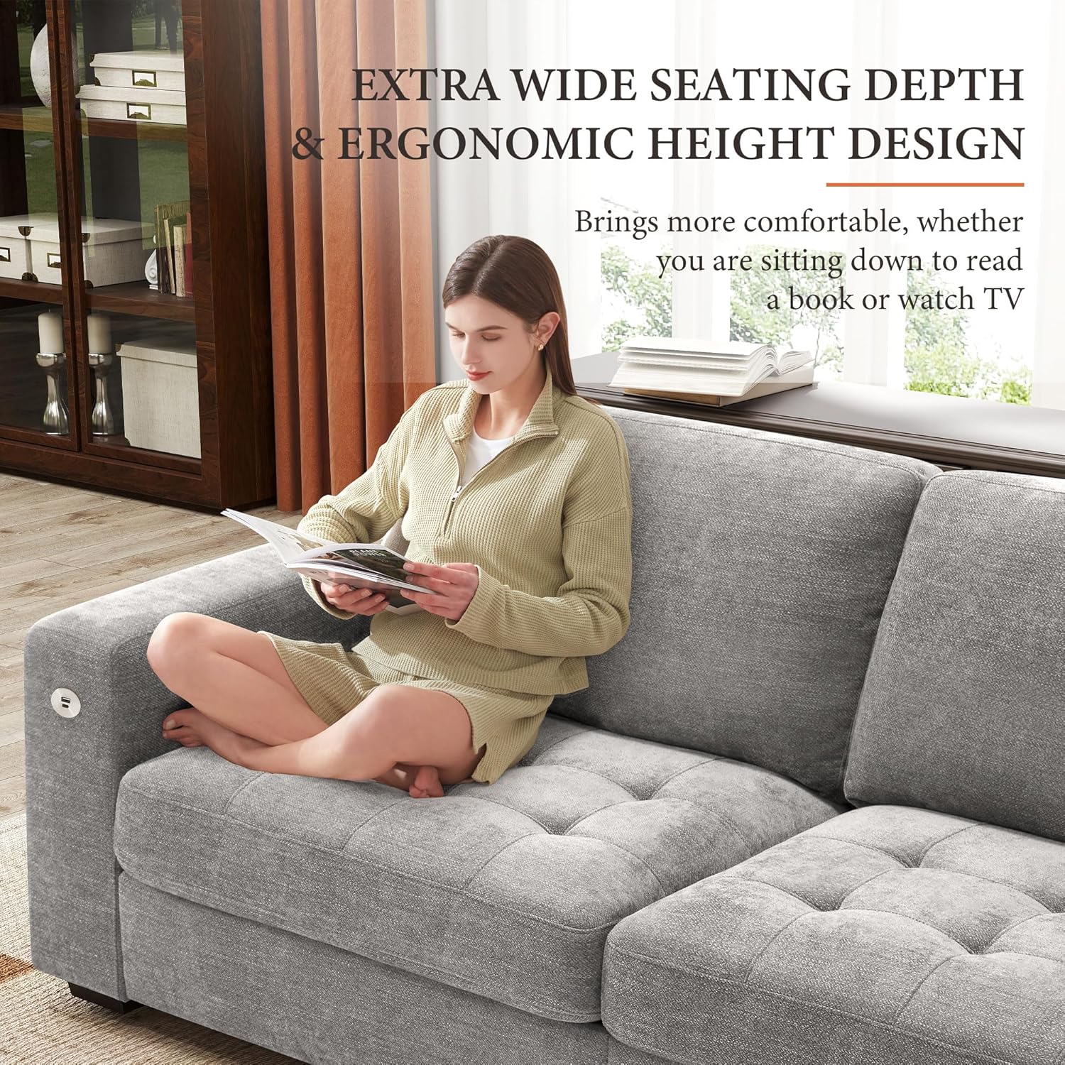 111.4 Inch L-Shaped Modern Sofa Modular Cloud Sofa Ottoman 4-Seater Chenille Deep Seat Sofa