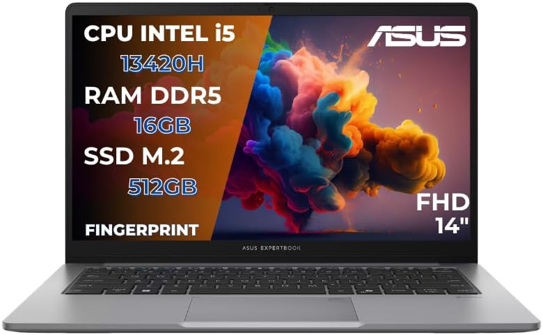 ASUS Expertbook P1 Pc Portatile, Notebook i5-13420H, 16GB RAM DDR5, 512GB SSD PCIex 4.0, Display 14
