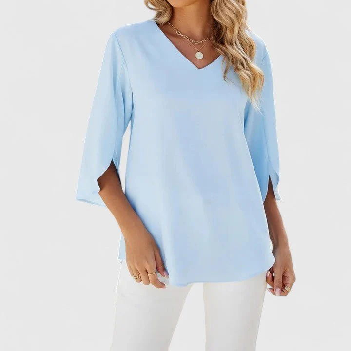 Women's Chiffon Blouse Ruffle V-Neck Half-Sleeve Style